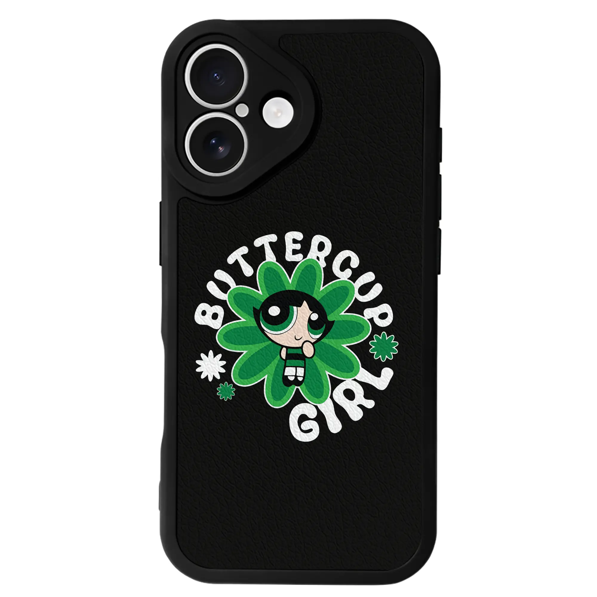 パワパフガールズ グッズ バターカップ - IPhone 16シリーズ対応 ・ シリコンスマホケース ・ レザー調 ・ 高精度フィット ・ 耐衝撃 ・ ワイヤレス充電対応 ・ 精密カット